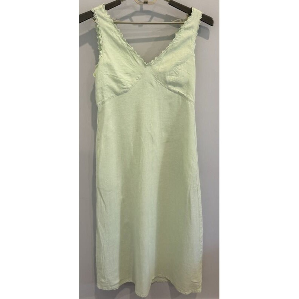 Laura Ashley Mint Green Lace Trim Cottagecore Maxi Dress Linen Blend Milkmaid 10